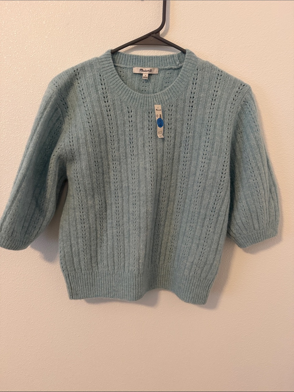 Madewell Light Seafoam Open-Stitch Crewneck Sweater